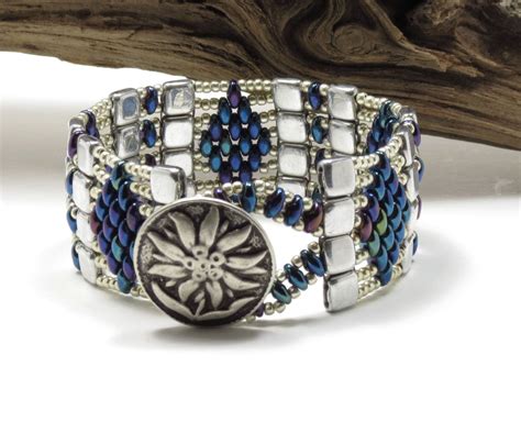 SUPERDUO CZECHMATE TILE Bracelet Silver Tiles Metallic Blue Iris