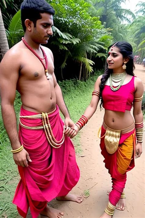 Dopamine Girl Man In Red Indian Dhoti Woman Half Naked Man