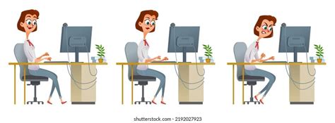 Set Funny Cartoon Girl Office Worker Stock Vector Royalty Free