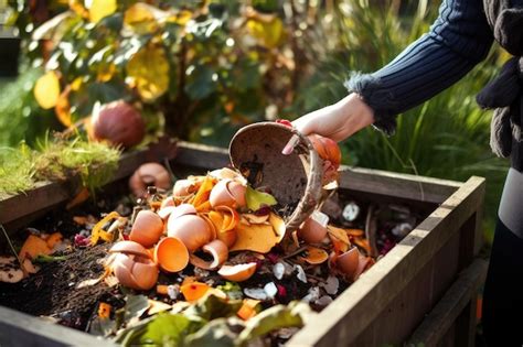 Premium Ai Image Person Composting Food Waste In Backyard Garden