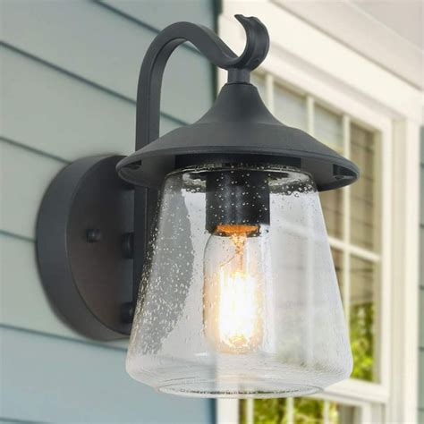 Outdoor Light Fixtures Wall Mount, Farmhouse Black Outdoor Wall Light with Clear Seeded Glass ...