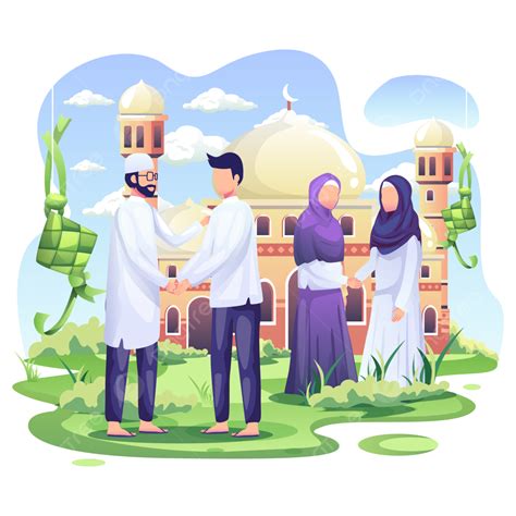 Gambar Orang Muslim Yang Bahagia Merayakan Idul Fitri Dengan Berjabat