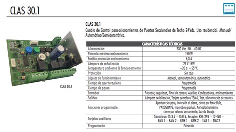 Cuadro Control CLAS 30 1 CLEMSA Accionamiento Techo24V U Residencial