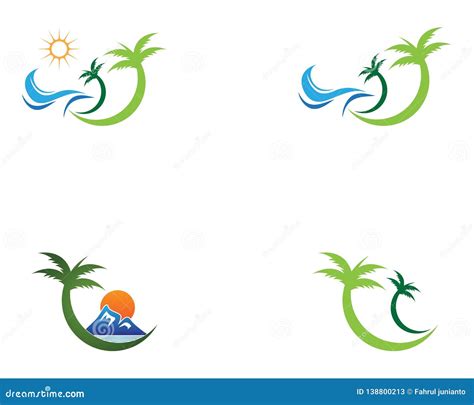 Palm Tree Wave Beach Holidays Logo Template Stock Vector Illustration