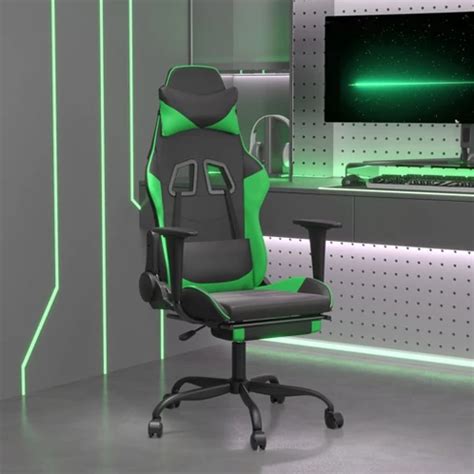 Vidaxl Gaming Chair With Footrest Black And Green Faux Leather : Target