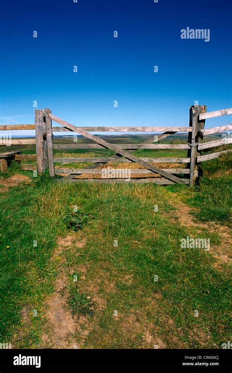 Wooden Fence And Gate In Field Stock Photo - Alamy