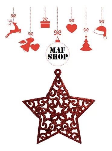 6 Estrelas Vazada Glitter Vermelho Enfeite Natal 10cm MercadoLivre