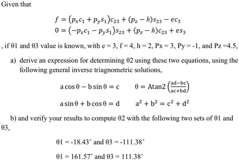 Solved For Robotics Class Inverse Kinematics C23 Is Notation For Cos