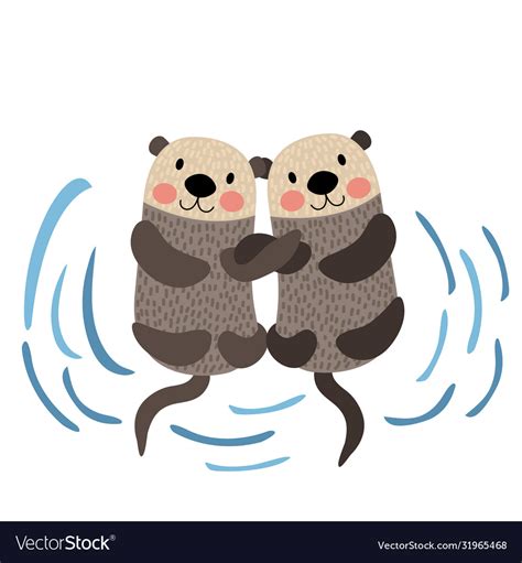 Otter couple holding hands animal cartoon Vector Image