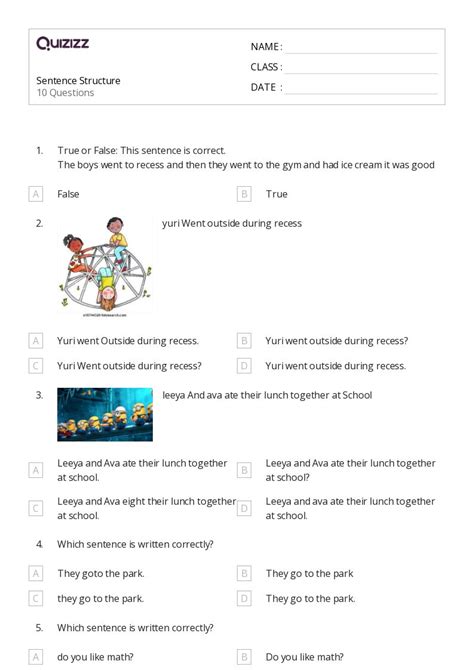 50 Sentence Structure Worksheets For 2nd Grade On Quizizz Free