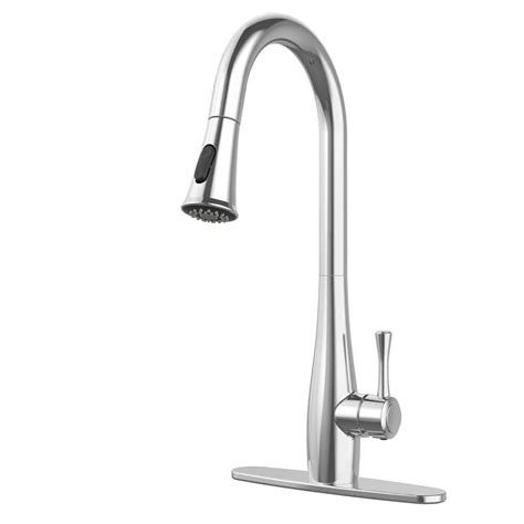 Homlux Single Handle Pull Down Sprayer Kitchen Faucet With Dual Function And Deckplate In Chrome