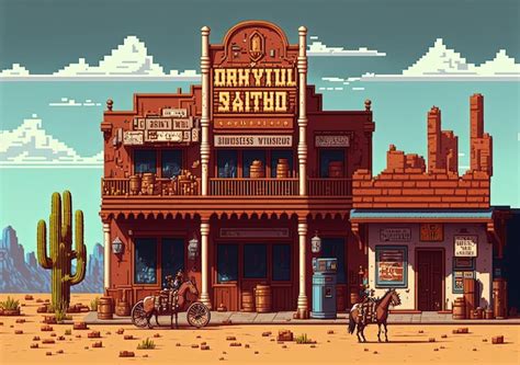 Pixel Art Wild West Town Building Wild West City Background In Retro