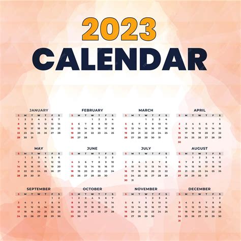 Calendario 2023 Semana Inicio Domingo Plantilla De Planificador De Diseño Corporativo Vector