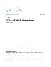 Math 135 003 Calculus For Business Syllabus 2023 Course Hero