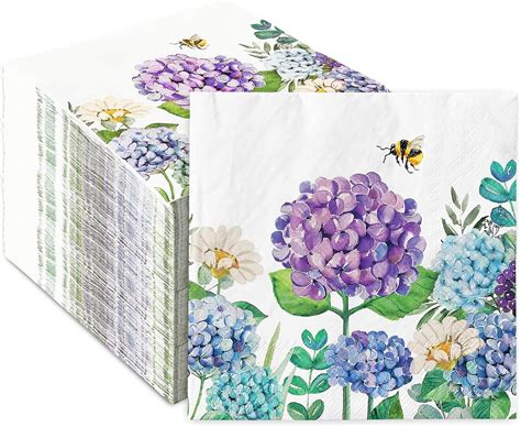 Jarthenaamcs 100pcs Hydrangea Paper Napkins Blue Purple Flower Luncheon Napkin