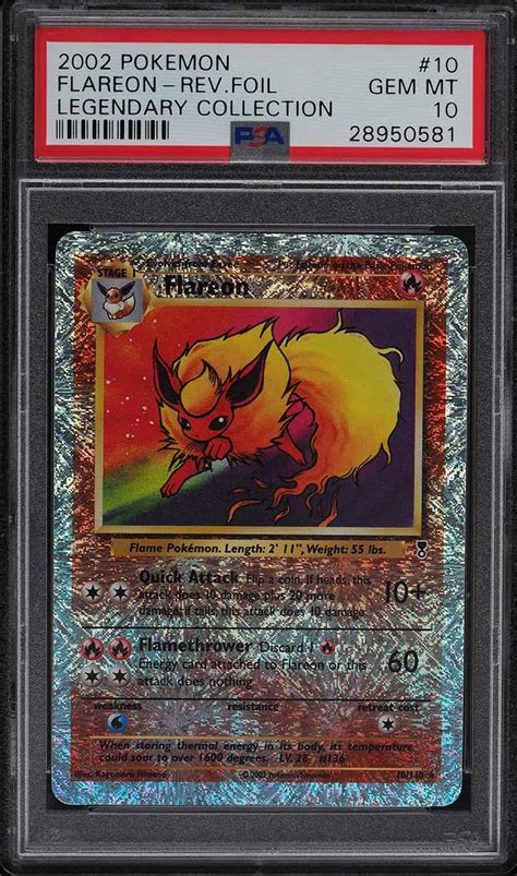 2002 Pokemon Legendary Collection Reverse Holo Flareon 10 Psa 10 Gem