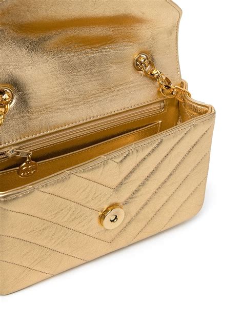 Chanel Pre Owned V Stitch Shoulder Bag Gold Farfetch