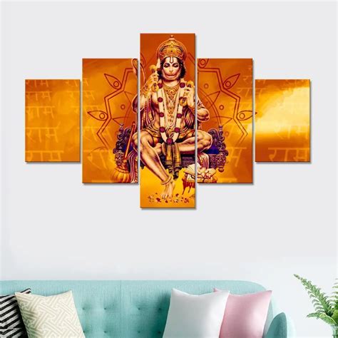 Ram Bhakt Hanuman ji Beautiful Art 5 Pieces Canvas Print Wall Painting ...