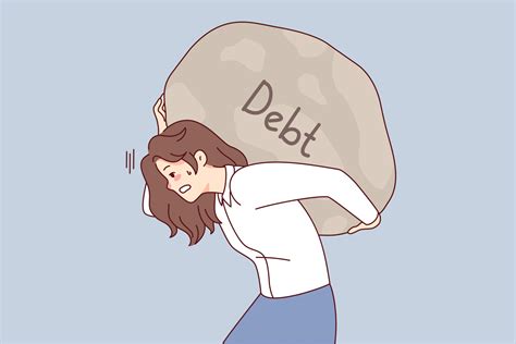 Tired Woman Carrying Huge Stone On Back Suffer From Debt Or Bankruptcy