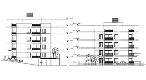 4 Storey Apartment House Building Elevation Design DWG - Cadbull