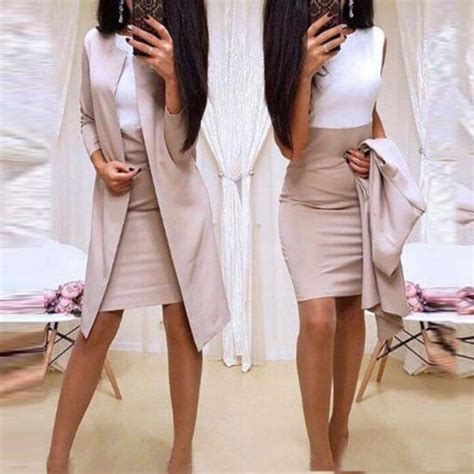 Buy Clothing For Women 2pcs Office Lady Autumn Solid Color Long Blazer