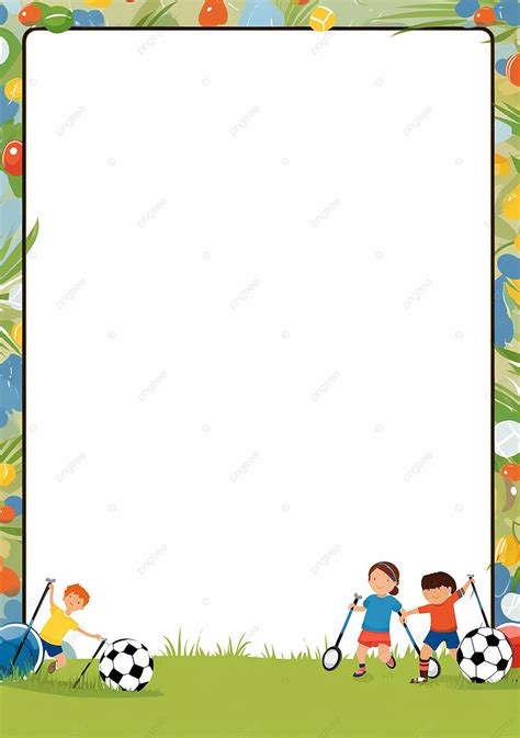 Colorful Playful Simple Illustrated Children Sports Game A4 Page Border ...