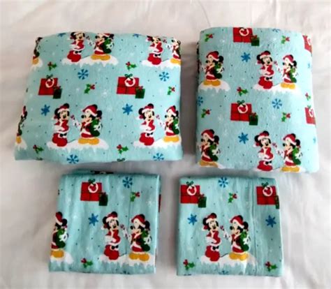 Disney Mickey Minnie Mouse Christmas Sheet Set Full Sz Flannel Cotton