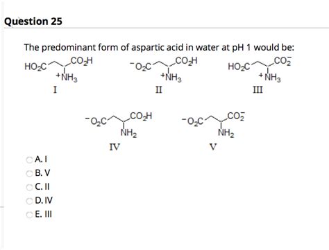 Solved Question The Predominant Form Of Aspartic Acid In Chegg