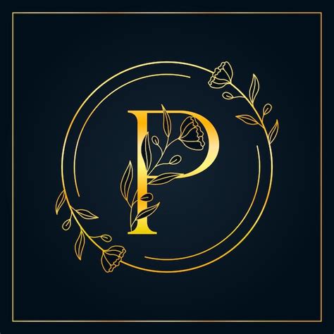 Logotipo De Letra Floral Elegante De Oro P Vector Premium