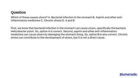 SOLVED: Which of these causes ulcers? A. Bacterial infection in the ...