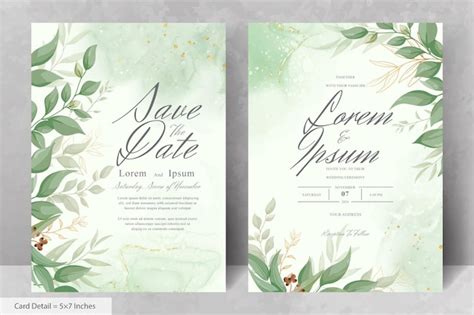 Tarjeta De Invitaci N De Boda Elegante Con Hojas De Acuarela Y