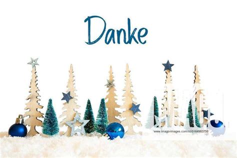 Christmas Tree Snow Blue Star Ball Danke Means Thank You White