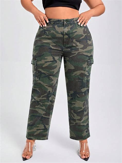 Shein Sxy Plus Camo Print Flap Pocket Side Cargo Jeans Shein Usa