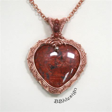 Brecciated Red Jasper Gemstone Pendant Necklace Copper Heart Etsy