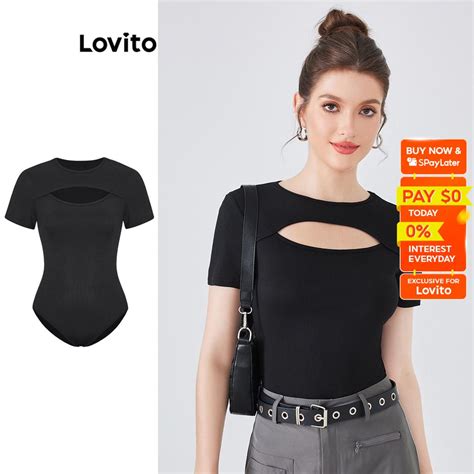 Lovito Casual Plain Cut Out Bodysuits L Ed Shopee Philippines