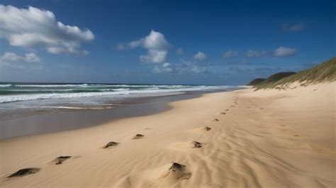 Premium AI Image Bright Blue Skies And Soft Sandy Beaches Footprint