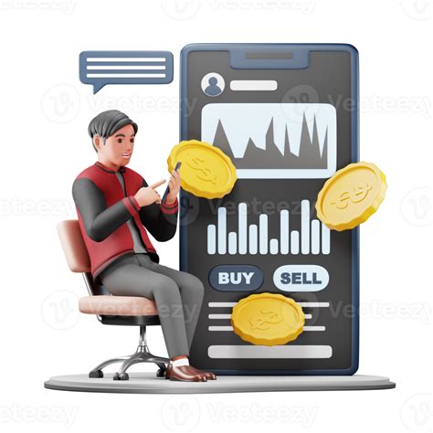 3D Character Investing In Stock Using Mobile App Modern Cartoon