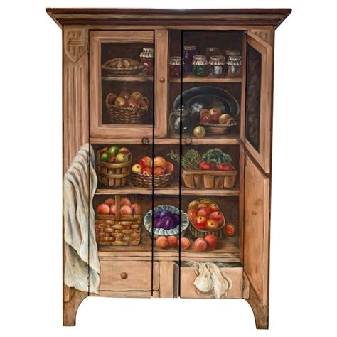 Habersham Hand Painted Trompe Loeil Fruit Vegetable Cabinet Cupboard