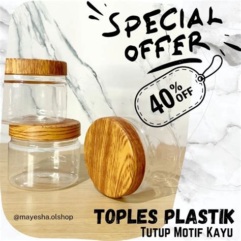 Jual Toples 400ml Tutup Motif Serat Kayu Jar Plastik Repack Serbaguna