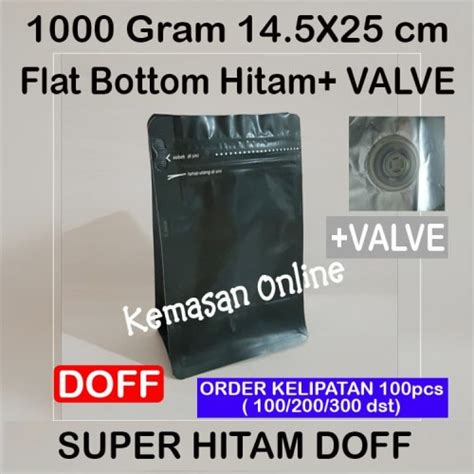 Jual Kemasan Kopi 500gr Flat Bottom Hitam 1000 Zipper Valve