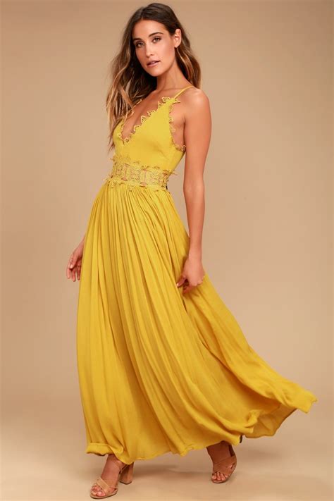 This Is Love Mustard Yellow Lace Maxi Dress Yellow Lace Dresses