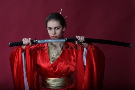 Girl In A Kimono With A Katana Stock Photo Image Of Asian Costume