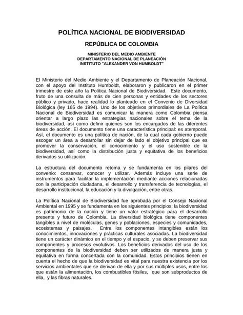 Pdf La Politica Nacional De Biodiversidad · Componentes Y Procesos