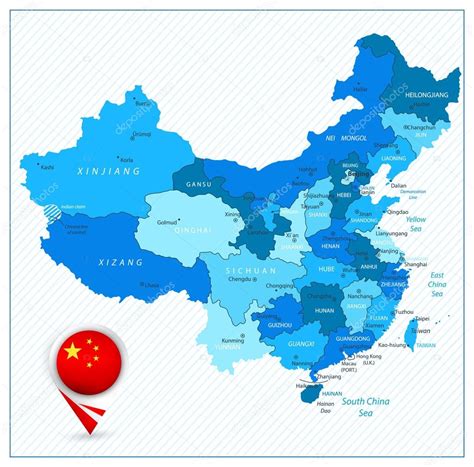 highly detailed political map  china  colors  blue stock vector