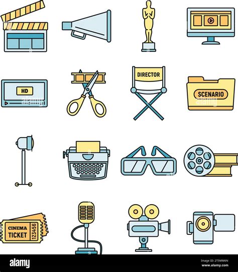 Modern Film Production Icons Set Outline Set Of Modern Film Production