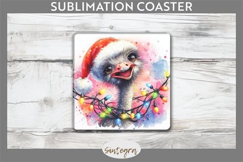 Christmas Ostrich V1 Entangled In Lights Square Coaster Subl