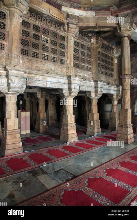 India Gujarat Ahmedabad Jama Masjid Mosque Interior Stock Photo