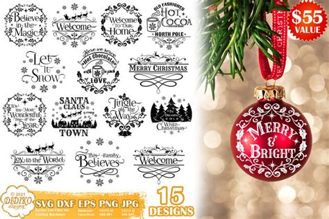 Christmas Round Ornament Svg Bundle, Christmas (1661307)