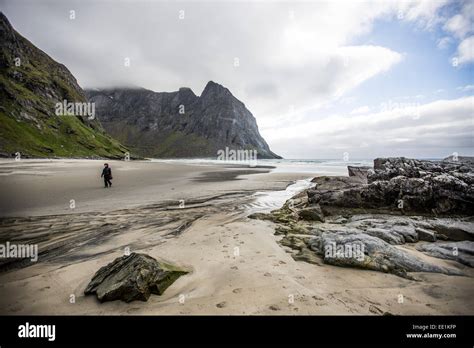 Kvalvika Beach Lofoten Islands Norway Scandinavia Europe Stock