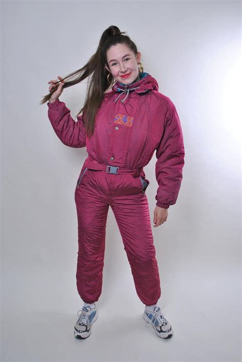 Vintage One Piece Pink Ski Suit Hooded Women Snow Suit Size Etsy Snow Suit One Piece